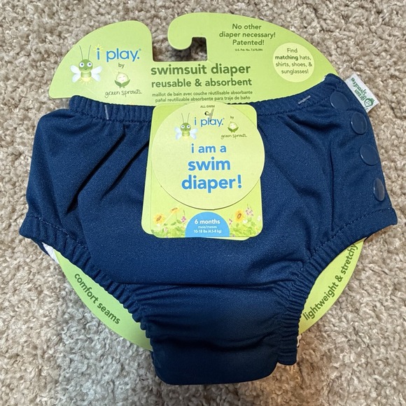 I Play By Green Sprouts Other - I Play Green Sprouts Swim Diaper Unisex 6 Months Navy Side Snaps Elastic Waist
